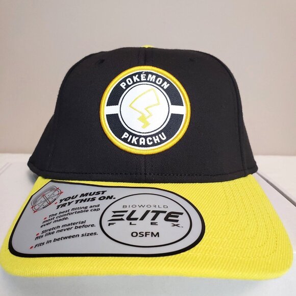 POKÉMON PIKACHU Patch Hat Curved Tail Logo Elite Flex Snapback Ball Cap #025 New - Picture 12 of 16